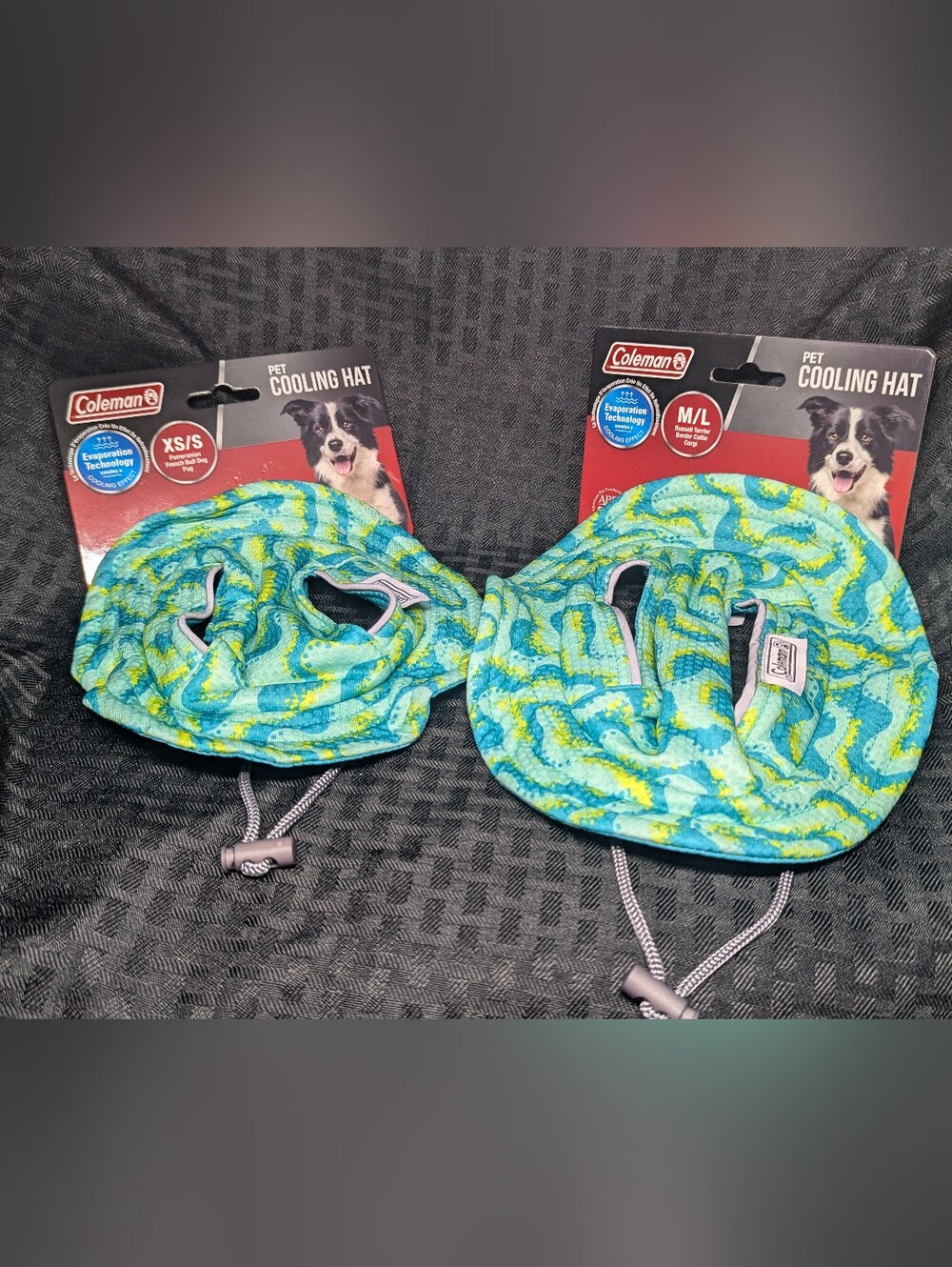 Teal & Lime Green Camo Coleman Pet Cooling Hat For Dogs.